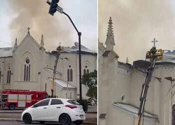 Incêndio atinge igreja centenária em Flores da Cunha (RS) e mobiliza comunidade pela recuperação